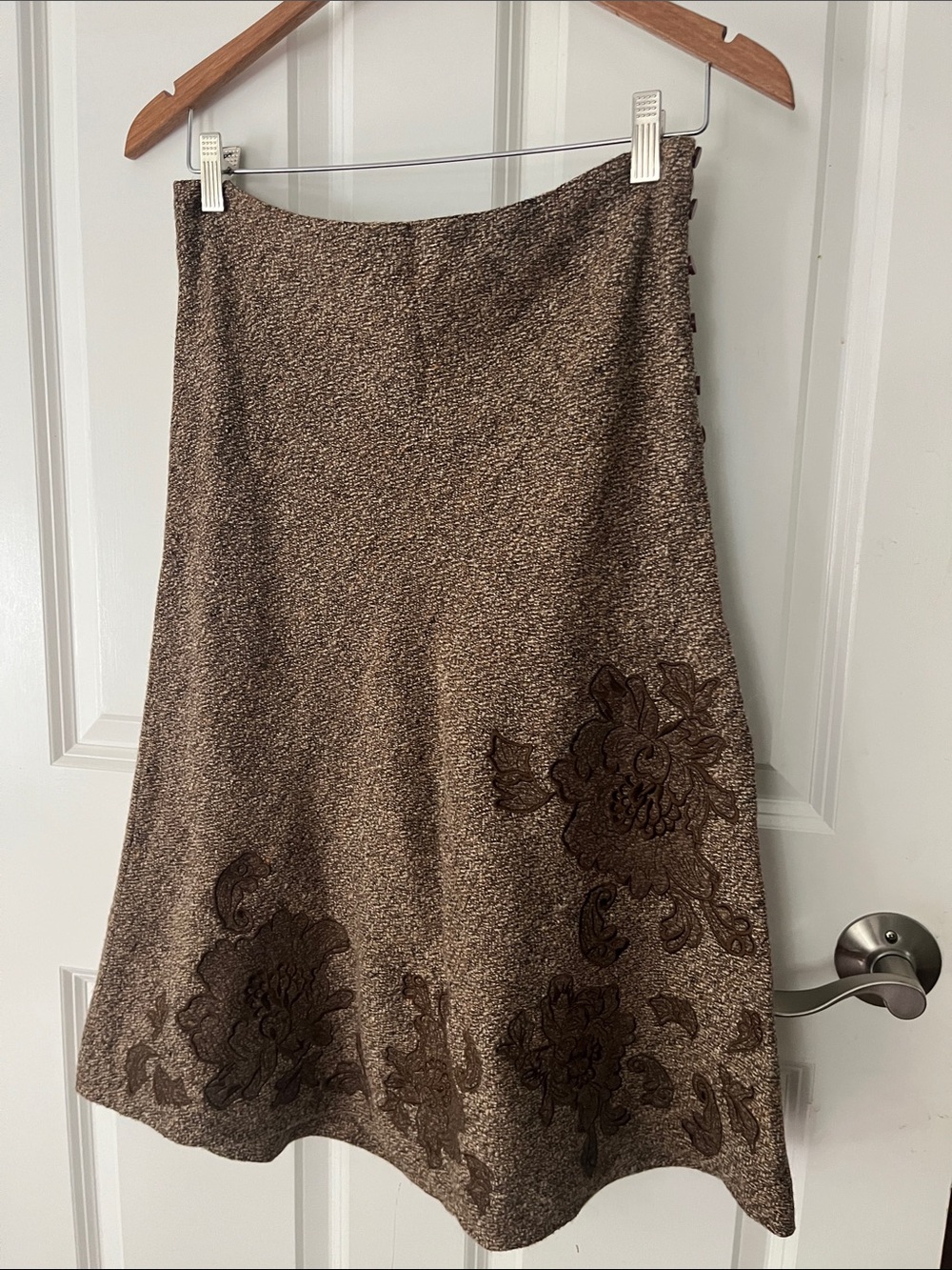 90s VINTAGE Express Wool Tweed Embroidered Midi Skirt Sz 5/6 juniors